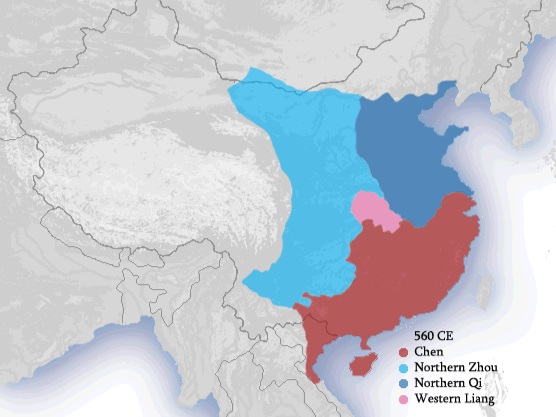 china dynasties map Northern Zhou territories in light blue